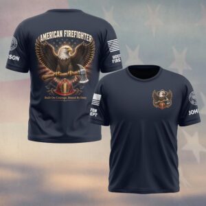 Custom Name & Department American Firefighter Built On Courage Bound By Duty #DQH0785 - T-shirt