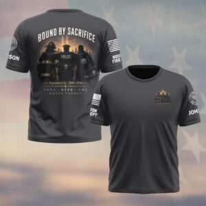 Custom Name & Department First Responders 9/11 25 Years Anniversary Bound By Sacrifice #DQH0791 - T-shirt