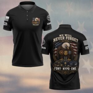 Custom Name & Department First Responders 9/11 Beneath One Flag #DQH0792 - Polo
