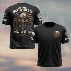 Custom Name & Department First Responders 9/11 Beneath One Flag #DQH0792 - T-shirt