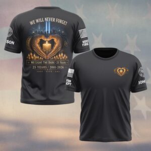 Custom Name & Department First Responders 9/11 Hearts Hold The Light #DQH0800 - T-shirt