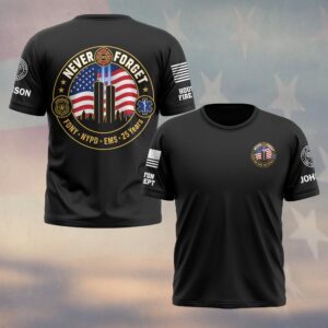 Custom Name & Department First Responders 9/11 Never Forget Tribute Seal #DQH0802 - T-shirt