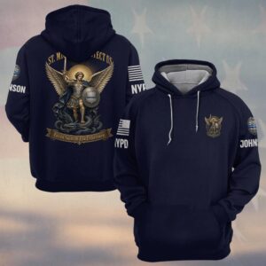 Custom Name & Station St. Michael Protect Us Archangel & Dragon Patron Saint Of Law Enforcement #DQH0875 - Hoodie