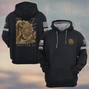 Custom Name & Station Saint Michael Pray For Us Gilded Fresco Badge Shield & Oak Branch Law Enforcement #DQH0903  - Hoodie