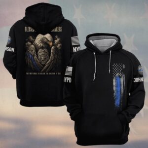 Custom Name & Station Blessed Are The Peacemakers Eagle Wings Enfold The Badge Thin Blue Line Law Enforcement #DQH0906 - Hoodie