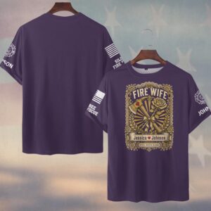 Custom Name & Department Steel Meets Bloom Fire Axe And Rose Gold Lace Frame Fire Wife #DQH0908 - T-shirt