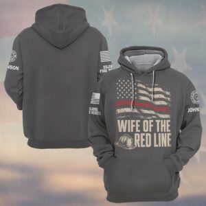 Custom Name & Department Wife Of The Red Line Distressed American Flag Red Stripe And Fire Helmet Fire Wife #DQH0913 - Hoodie