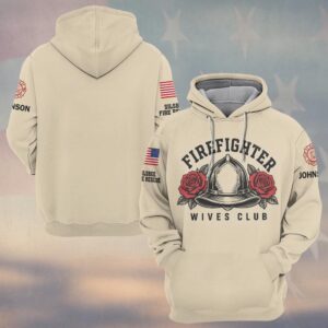 Custom Name & Department Firefighter Wives Club Fire Helmet With Twin Roses Tattoo Emblem Fire Wife #DQH0914 - Hoodie