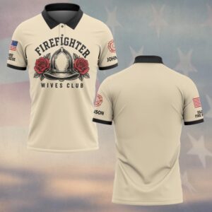 Custom Name & Department Firefighter Wives Club Fire Helmet With Twin Roses Tattoo Emblem Fire Wife #DQH0914 - Polo