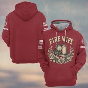 Custom Name & Department Vintage Engraved Fire Helmet Crowned In Roses Fire Wife #DQH0917 - Hoodie