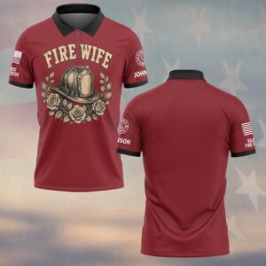 Custom Name & Department Vintage Engraved Fire Helmet Crowned In Roses Fire Wife #DQH0917 - Polo