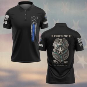 Custom Name & Station The Wound You Can't See Cracked Silver Badge Law Enforcement PTSD #DQH0919 - Polo