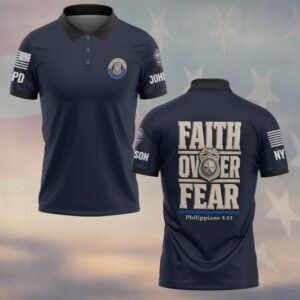 Custom Name & Station Faith Over Fear Philippians 4:13 Thin Blue Line Law Enforcement #DQH0920 - Polo