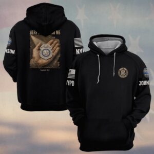 Custom Name & Station Here Am I Send Me Isaiah 6:8 Holding Police Badge In Light Law Enforcement #DQH0921 - Hoodie