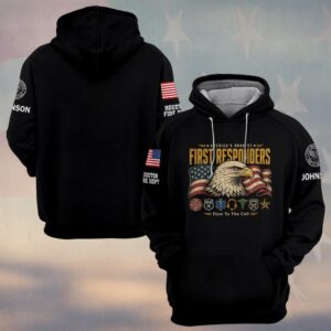 Custom Name & Department America's Bravest First To The Call Bald Eagle American Flag Seven Service Badges First Responders #DQH0922 - Hoodie