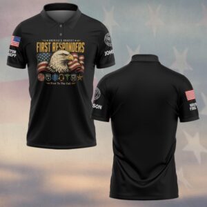 Custom Name & Department America's Bravest First To The Call Bald Eagle American Flag Seven Service Badges First Responders #DQH0922 - Polo