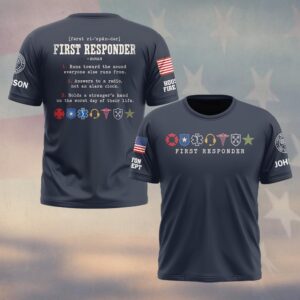 Custom Name & Department First Responder Noun Dictionary Definition Seven Service Emblems #DQH0923 - T-shirt