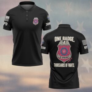 Custom Name & Station One Badge Thousands Of Fights   Police Shield Breast Cancer Awareness Law Enforcement #DQH0928 - Polo