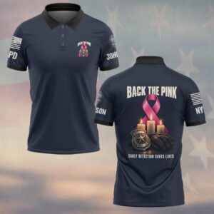 Custom Name & Station Back The Pink Early Detection Saves Lives Three Candles Pink Ribbon Breast Cancer Awareness Law Enforcement #DQH0933 - Polo