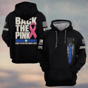 Custom Name & Station Back The Pink Early Detection Saves Lives Bold Stacked Type Breast Cancer Awareness Law Enforcement #DQH0935 - Hoodie