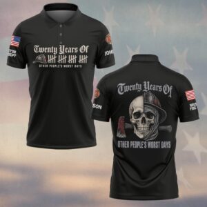 Custom Name & Department Twenty Years Of Other People's Worst Days Split Skull Helmet And Axe Firefighter #DQH0948 - Polo