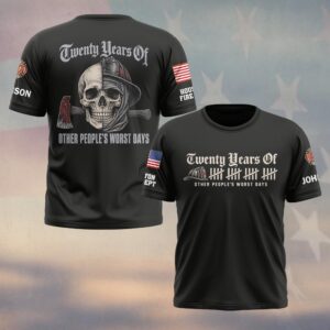 Custom Name & Department Twenty Years Of Other People's Worst Days Split Skull Helmet And Axe Firefighter #DQH0948 - T-shirt