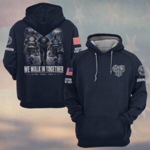 Custom Name & Department We Walk In Together Firefighter Police Officer EMS Walking Toward City Skyline First Responders #DQH0954 - Hoodie