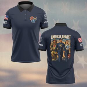 Custom Name & Department America's Bravest Vintage Poster Firefighter Police Officer EMS Walking Forward First Responders #DQH0957 - Polo