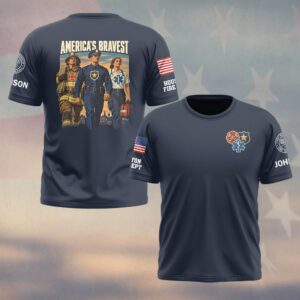 Custom Name & Department America's Bravest Vintage Poster Firefighter Police Officer EMS Walking Forward First Responders #DQH0957 - T-shirt