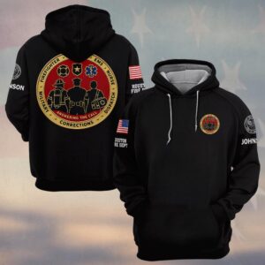 Custom Name & Department Answering The Call Gold Challenge Coin Seven Service Ring Three Responders Backs Turned First Responders #DQH0958 - Hoodie