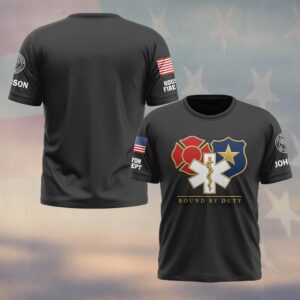 Custom Name & Department Bound By Duty Interlocked Fire Police EMS Emblem Crest First Responders #DQH0960  - T-shirt