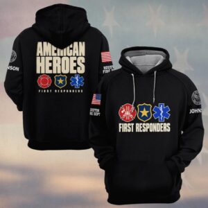 Custom Name & Department American Heroes Bold Stacked Type Three Service Emblems First Responders #DQH0962 - Hoodie