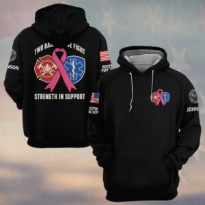 Custom Name & Department Two Badges One Fight Breast Cancer Awareness Firefighter EMS #DQH0978 - Hoodie