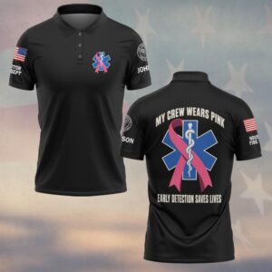 Custom Name & Department My Crew Wears Pink Breast Cancer Awareness EMS #DQH0979 - Polo