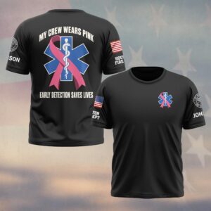 Custom Name & Department My Crew Wears Pink Breast Cancer Awareness EMS #DQH0979 - T-shirt