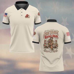 Custom Name & Department Still Waitin' On A Quiet Shift Skeleton Night Shift Firefighter #DQH0988 - Polo