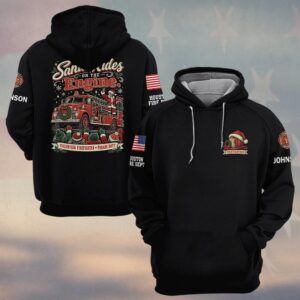 Custom Name & Department Santa Rides On The Engine Christmas Fire Truck Volunteer Firefighter #DQH0990 - Hoodie