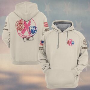 Custom Name & Department We Wear Pink OCT Stamp Maltese Cross Star Of Life Pink Ribbon Breast Cancer Awareness Firefighter EMS #DQH1000 - Hoodie