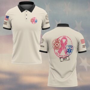 Custom Name & Department We Wear Pink OCT Stamp Maltese Cross Star Of Life Pink Ribbon Breast Cancer Awareness Firefighter EMS #DQH1000 - Polo