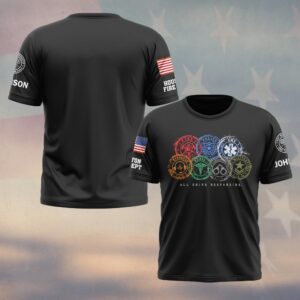 Custom Name & Department All Units Responding Seven Distressed Stamp Badges Fire Police EMS Dispatch Nurse Corrections Military First Responders #DQH1009 - T-shirt
