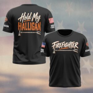 Custom Name & Department Hold My Halligan Brush Lettering Halligan Bar Firefighter #DQH1016 - T-shirt