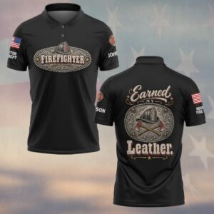 Custom Name & Department Earned My Leather Rodeo Belt Buckle Fire Helmet Axes Western Firefighter #DQH1017 - Polo