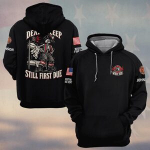 Custom Name & Department Dead Asleep Still First Due Skeleton Bunk Alarm Firefighter #DQH1019 - Hoodie