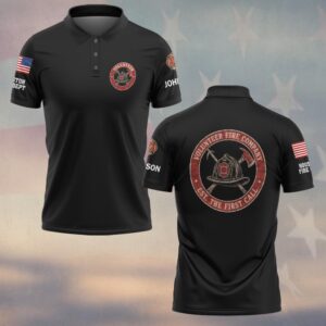 Custom Name & Department Volunteer Fire Company Est. The First Call Helmet Axe Pike Pole Seal Volunteer Firefighter #DQH1025 - Polo