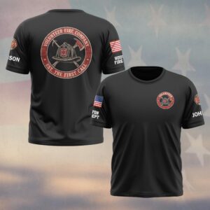 Custom Name & Department Volunteer Fire Company Est. The First Call Helmet Axe Pike Pole Seal Volunteer Firefighter #DQH1025 - T-shirt