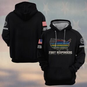 Custom Name & Department Every Town Every Shift Thin Line USA Map Seven Service Lines First Responders #DQH1035 - Hoodie