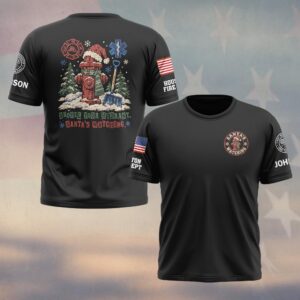 Custom Name & Department Shovel Your Hydrant Santa's Watching Fire Hydrant Santa Hat Scarf Snow Shovel Fire EMS Star Of Life First Responders #DQH1039 - T-shirt