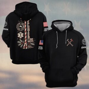 Custom Name & Department Volunteer Fire Dept Merry Christmas Candy Cane Fire Axe Maltese Cross Star Of Life Holly First Responders #DQH1049 - Hoodie