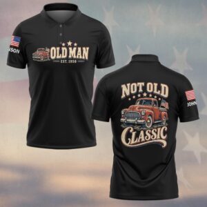 Custom Name & Year Not Old Classic Vintage Red Pickup Truck American Flag Stars Old Man #DQH1059 - Polo