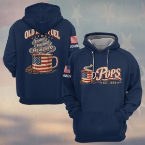 Custom Name & Year Old Man Fuel Family Freedom Fresh Coffee American Flag Camp Mug Coffee Beans Old Man #DQH1063 - Hoodie